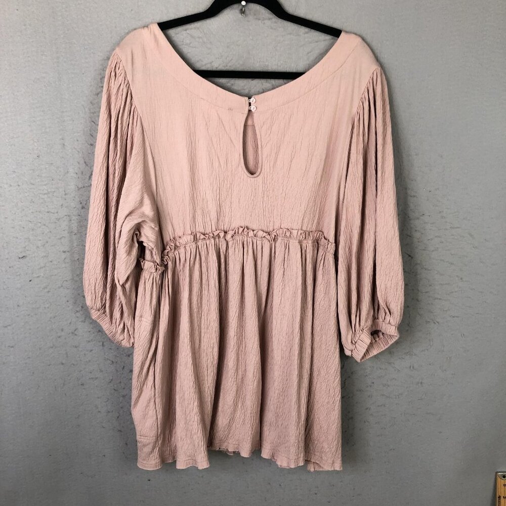 Mable Dress Women M Pink Crinkle Trapeze Boho 3/4 Balloon Sleeve Babydoll Y2K - Picture 2 of 16